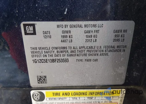 2011 Chevrolet Malibu 1Lt z USA, uszkodzony, nr VIN 1G1ZC5E13BF253593